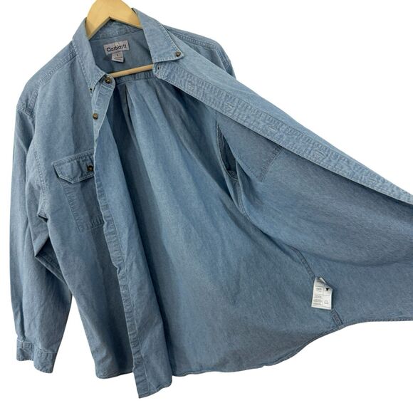 Carhartt Large Denim Button Up Long Sleeve Shirt Cotton Blue Mens - Picture 5 of 16